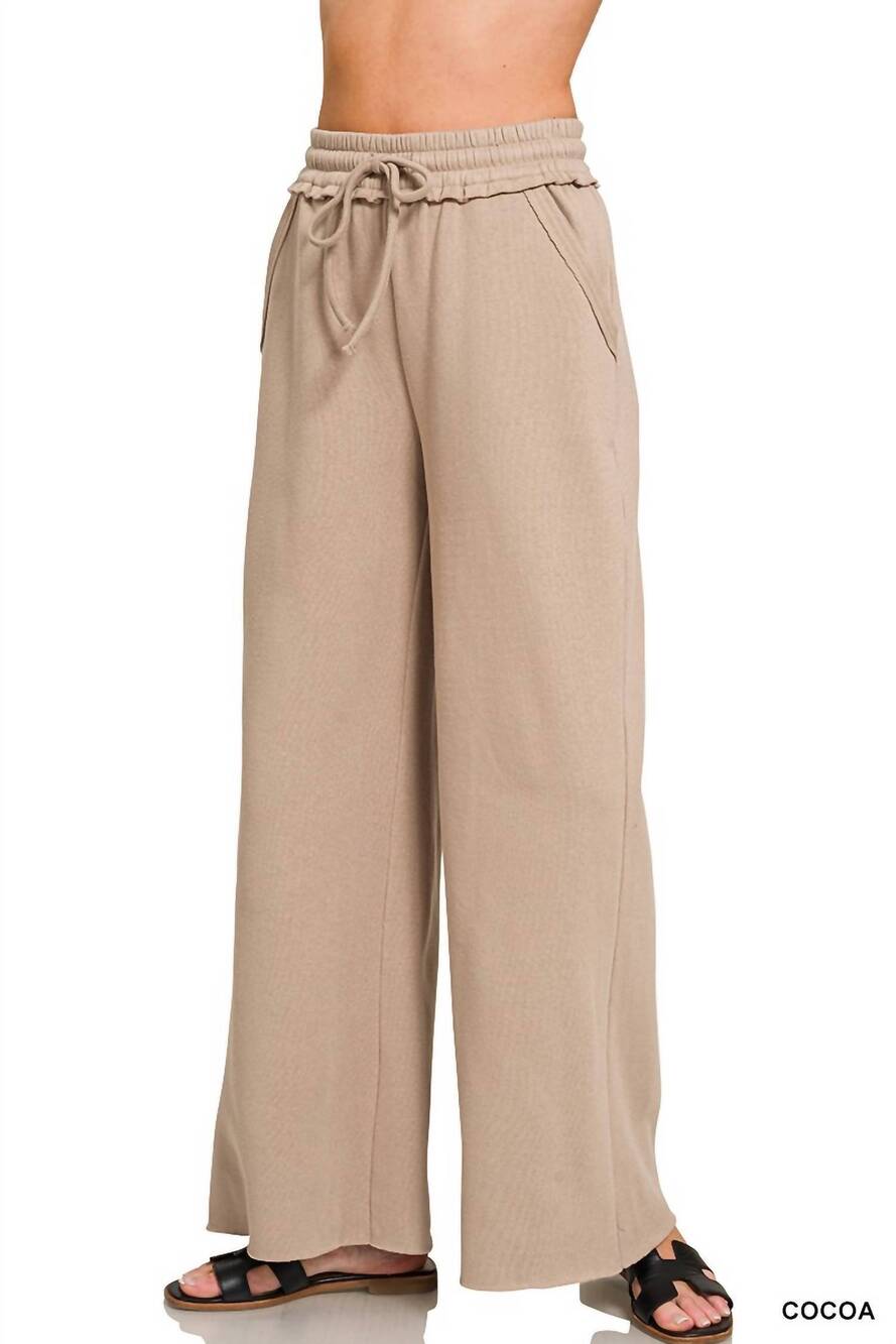 NEW ZENANA women's fleece exposed sweatpants in cocoa